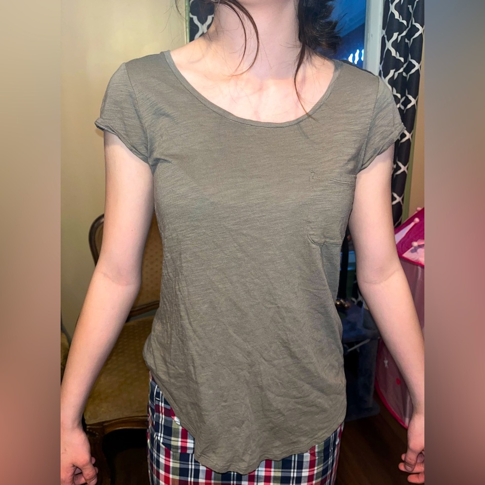 Green size pocket tshirt thin casual